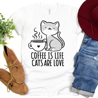 Cats And Coffee Tee, Coffee Lover Shirt, Coffee Lover Gift, Cat Lovers Shirt, Gift For Cat Lover