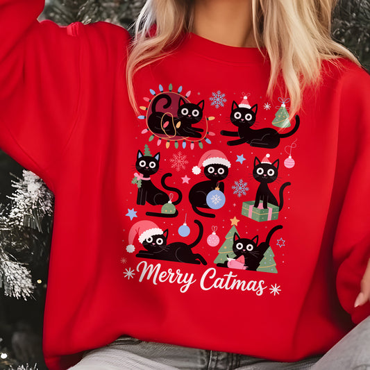 Merry CatMas Sweatshirt - Cute Black Cats Christmas Sweater for Cat Lovers