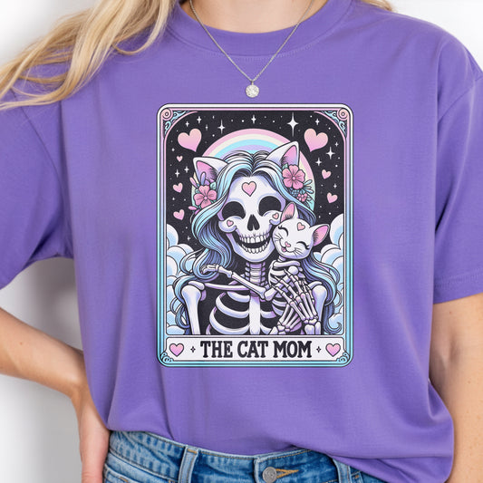 Comfort Colors Pastel Goth Tarot Card Skeleton Cat Mom T-Shirt