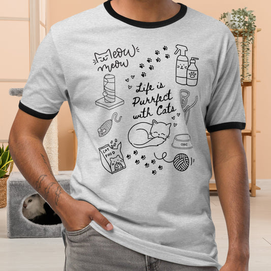 Life is Purrfect with Cats Doodles Ringer T-shirt