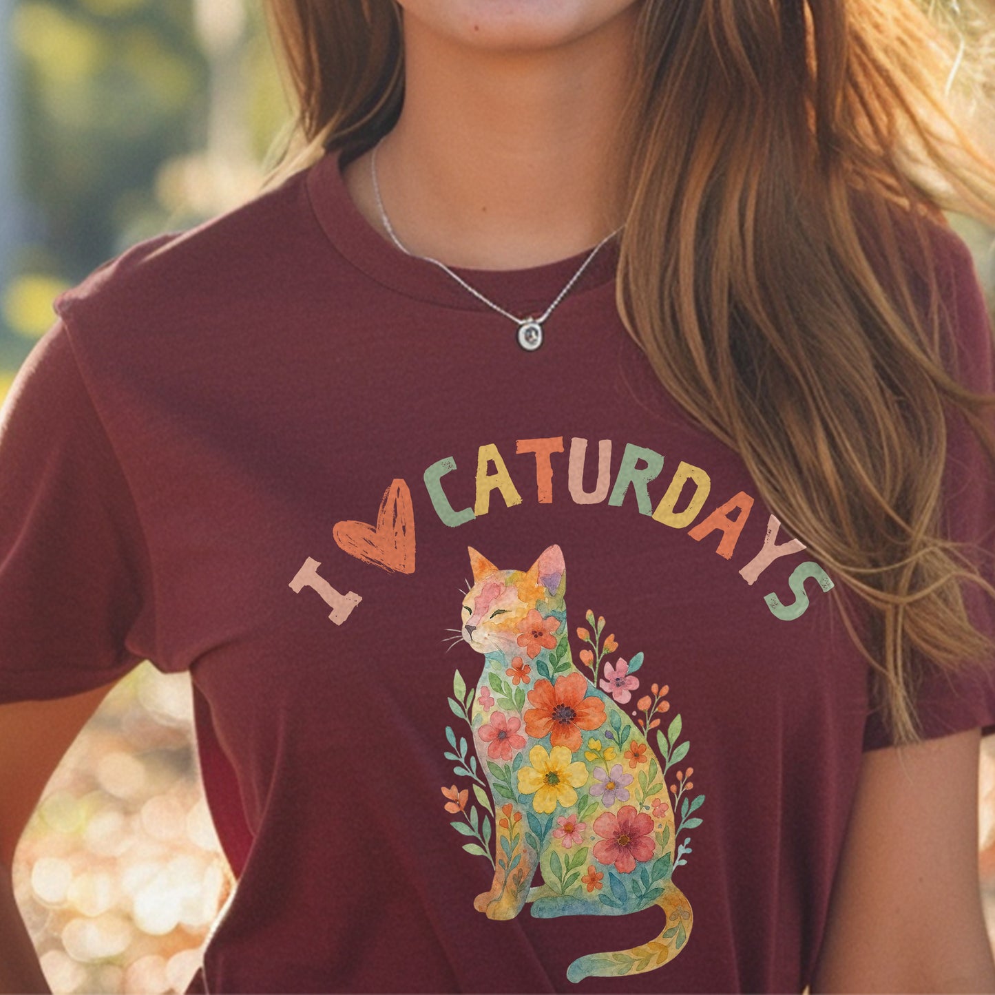 I Love Caturdays Flowery Cat T-Shirt