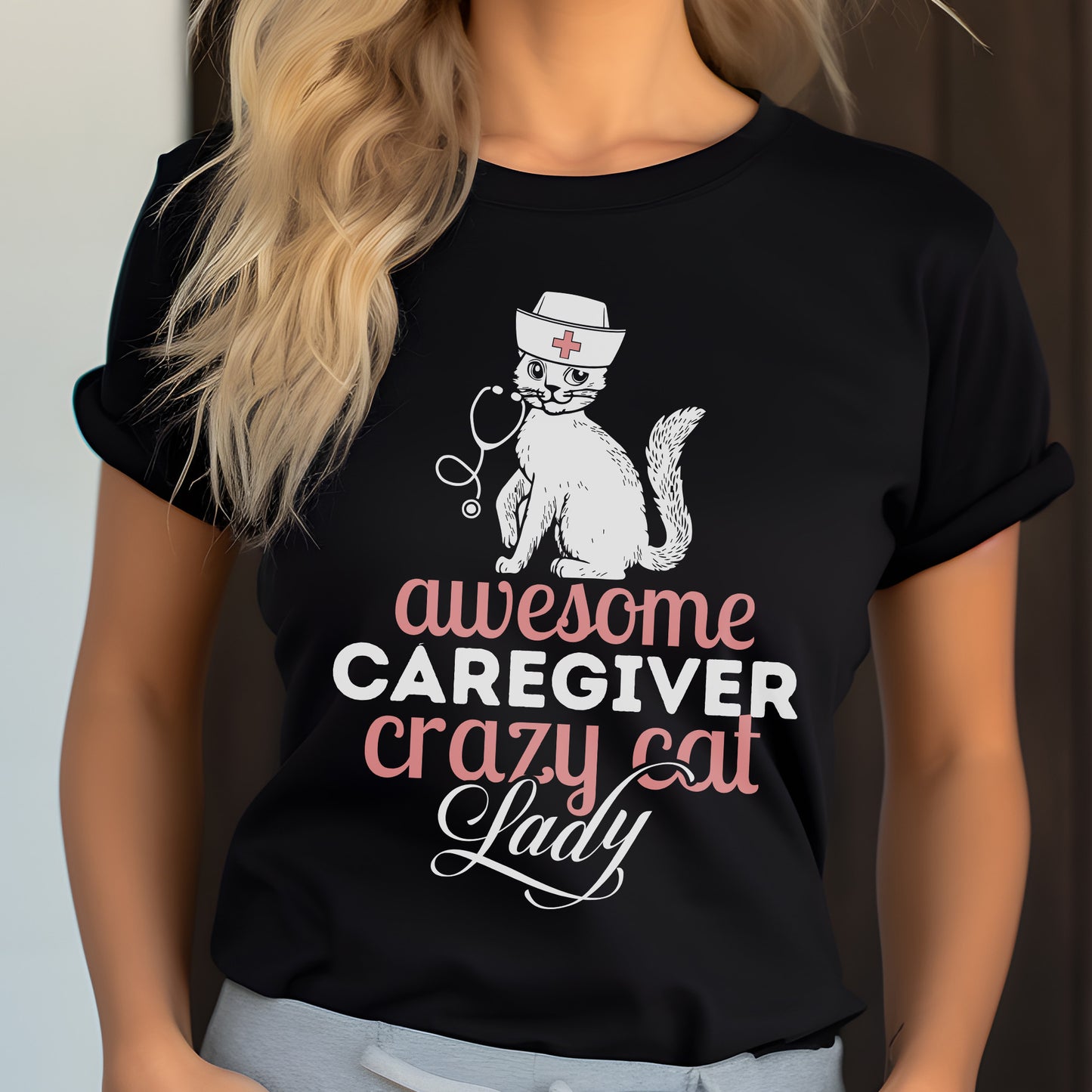 Awesome Caregiver Crazy Cat Lady T-Shirt