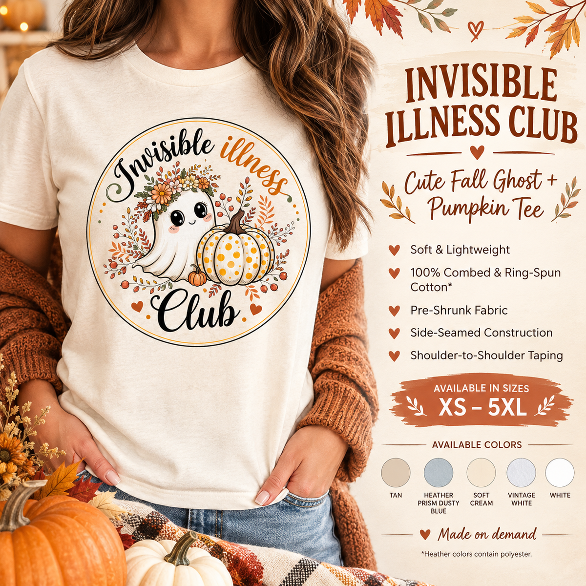 Invisible Illness Club Cute Fall Ghost Pumpkin Unisex Tee