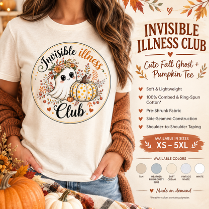 Invisible Illness Club Cute Fall Ghost Pumpkin Unisex Tee
