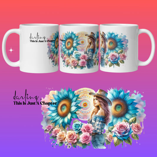 Darling, This Is Just a Chapter” Floral White Glossy Mug