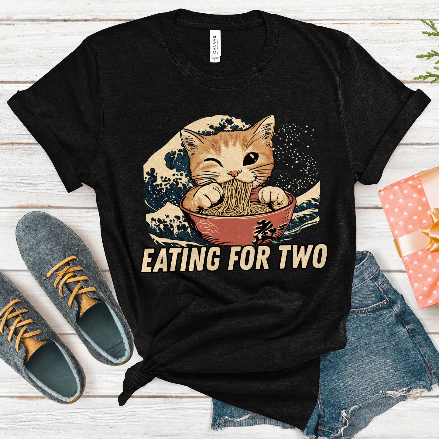 Eating For Two Ramen Cat Funny Pregnancy Announcement Tee