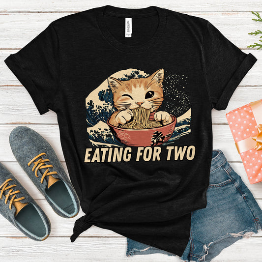 Eating For Two Ramen Cat Funny Pregnancy Announcement Tee