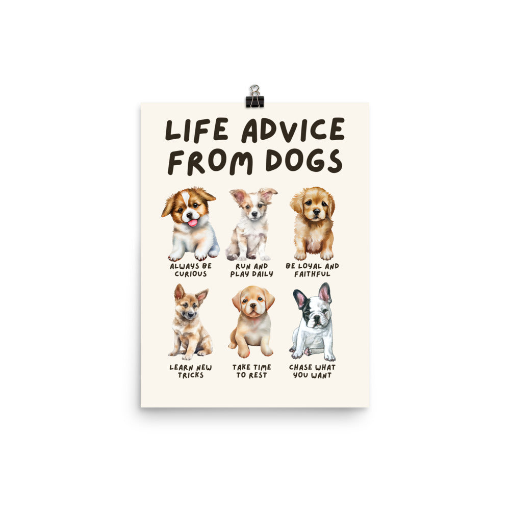 Life Advice from Dogs Poster, Dog Wisdom Wall Art, Dog Lovers Gift