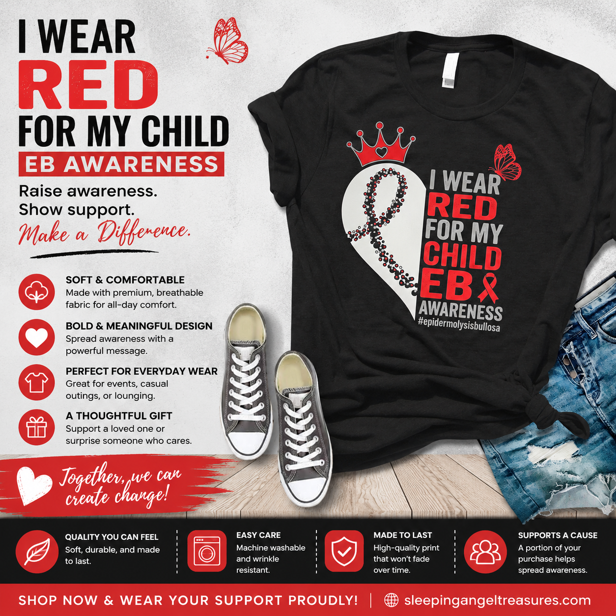 I wear Red for my Child T-Shirt, Epidermolysis Bullosa Awareness