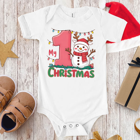 My Baby’s 1st Christmas Onesie with Cute Snowman