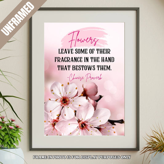 Inspirational Pink Flowers Chinese Proverb Poster