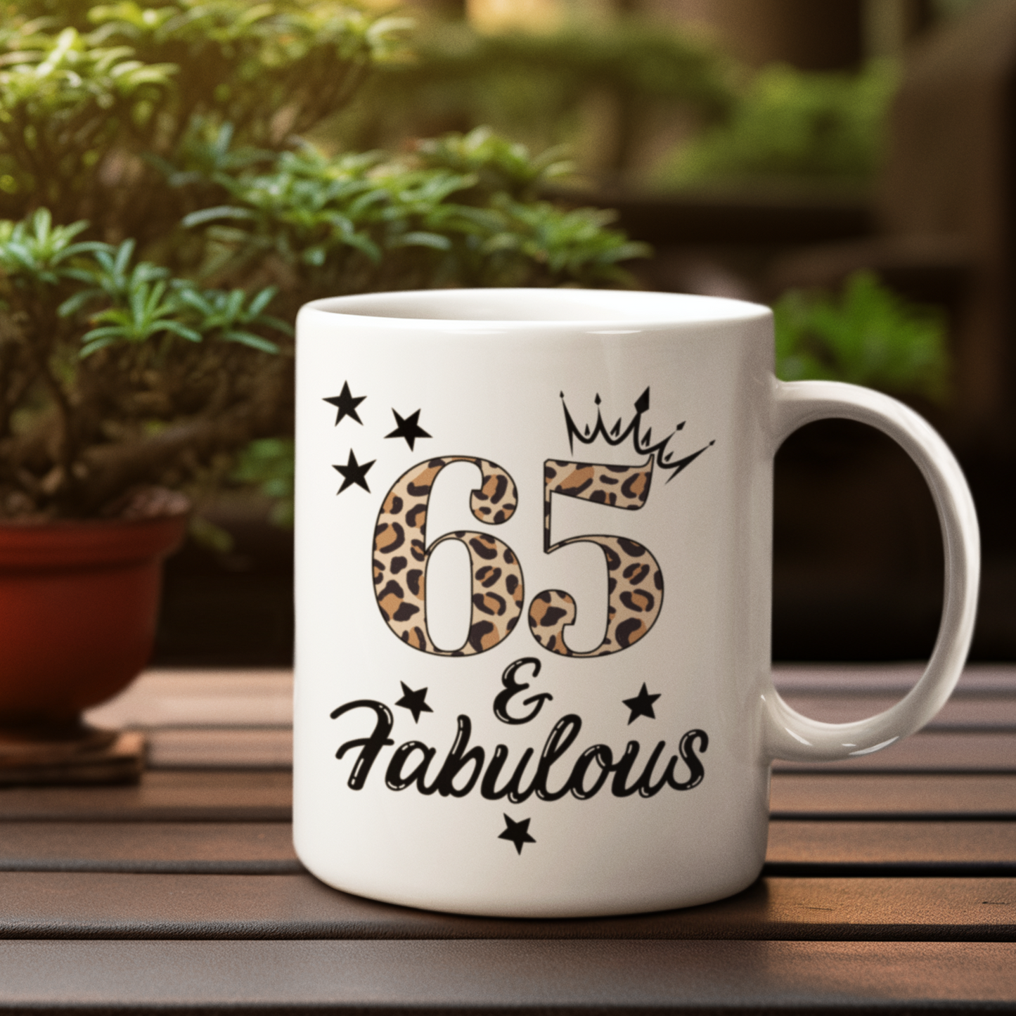 65 and Fabulous White glossy mug