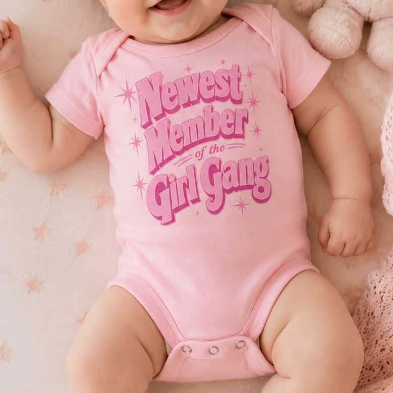 Newest Member Of The Girl Gang Baby Short Sleeve One Piece