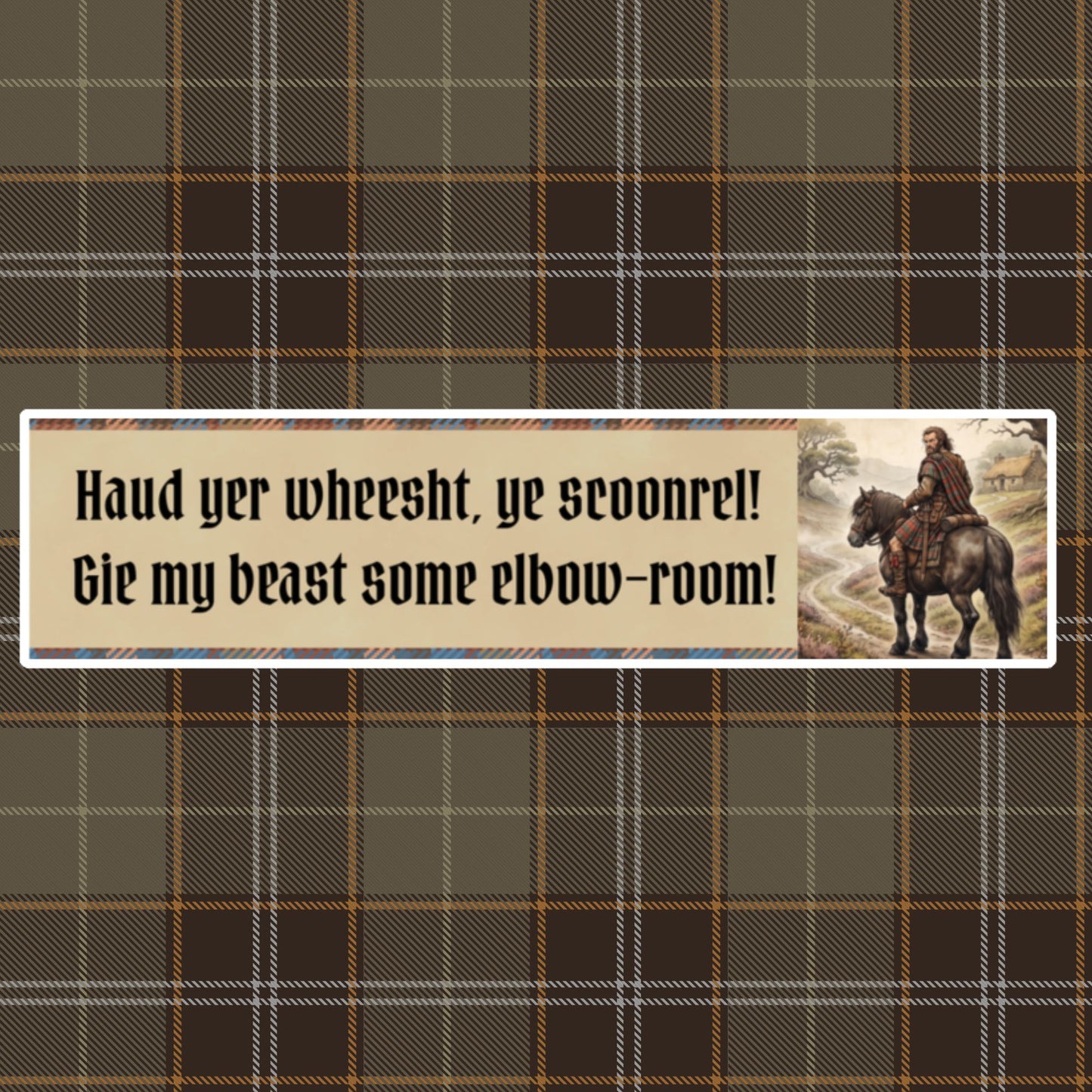 Funny Scottish Highlander Bubble-free Bumper Sticker (15″×3.75″)
