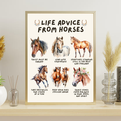 Life Advice from Horses Poster, Horses Decor, Horses Wall Art, Inspirational Horses Art UNFRAMED