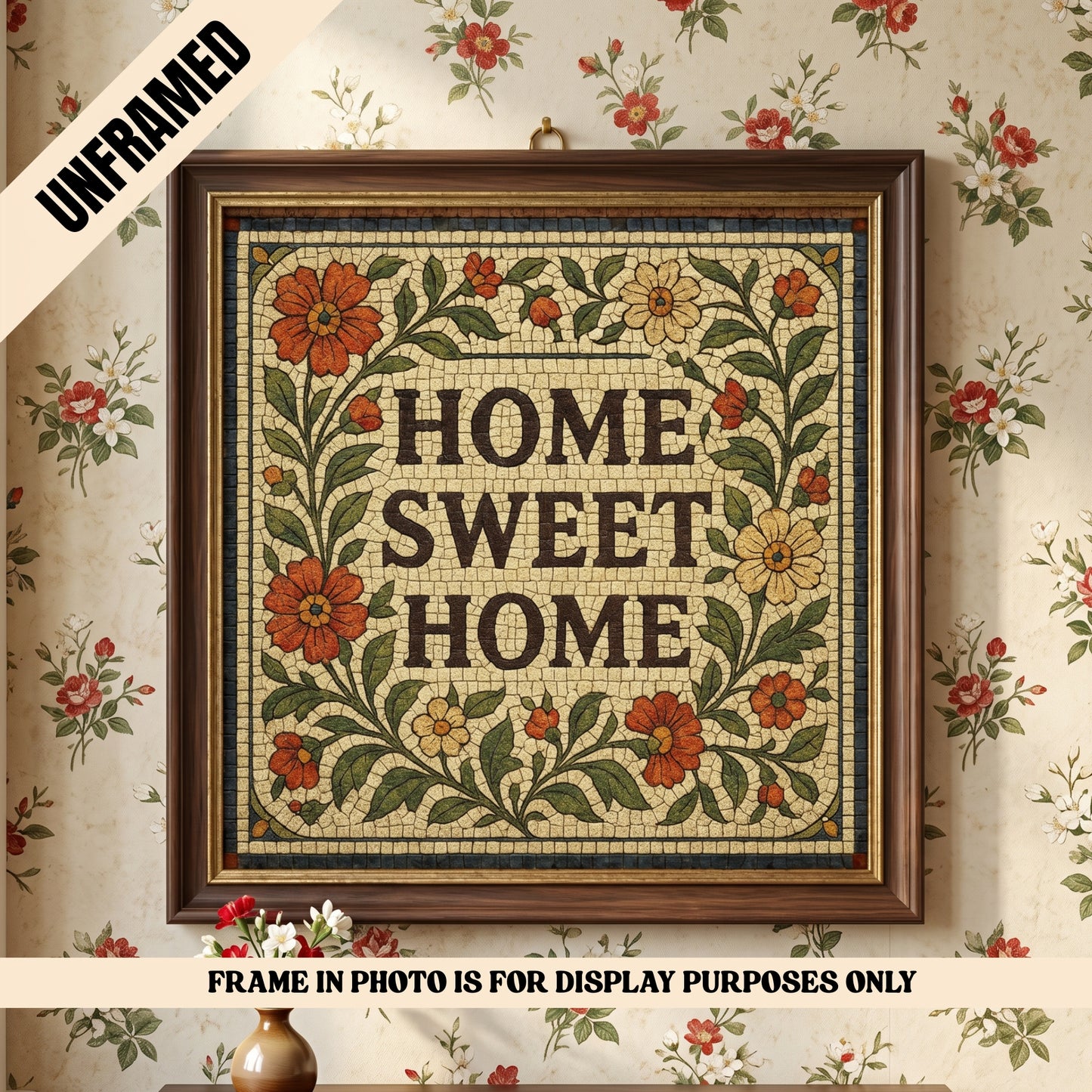 Home Sweet Home Mosaic Vintage Tile Style Floral Poster (unframed)