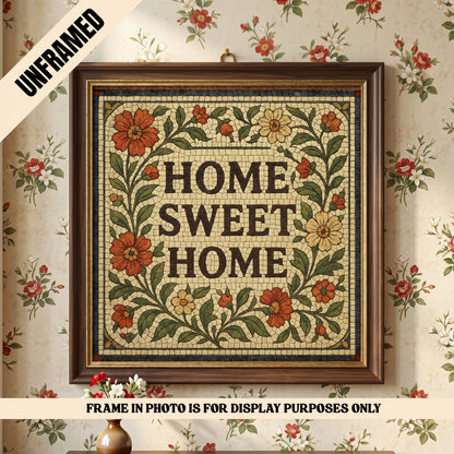 Home Sweet Home Mosaic Vintage Tile Style Floral Poster (unframed)