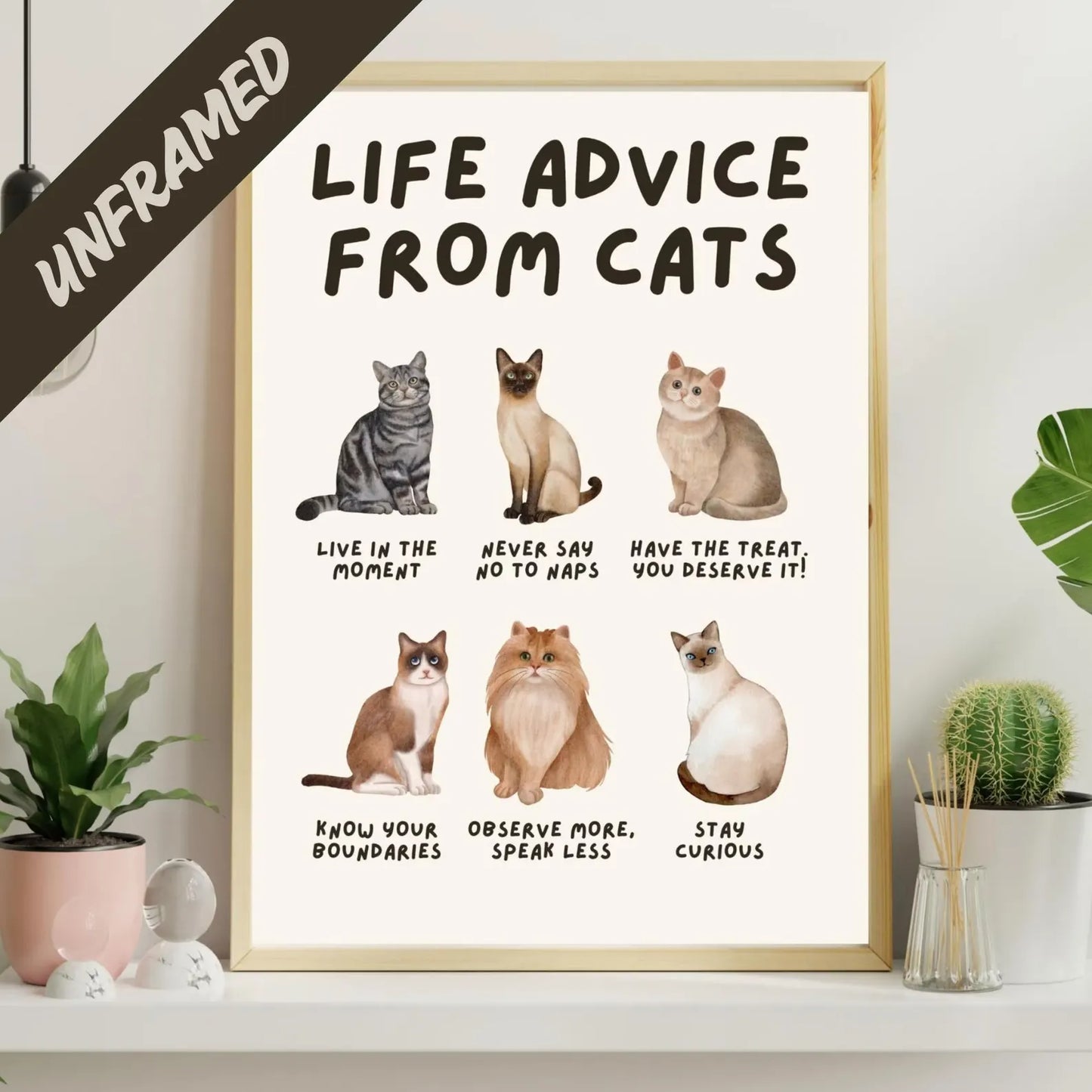 Life Advice from Cats Poster, Cat Wisdom Wall Art, Cat Lovers Gift, Feline Wisdom Home Decor UNFRAMED
