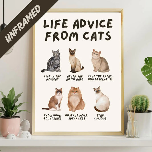 Life Advice from Cats Poster, Cat Wisdom Wall Art, Cat Lovers Gift, Feline Wisdom Home Decor UNFRAMED
