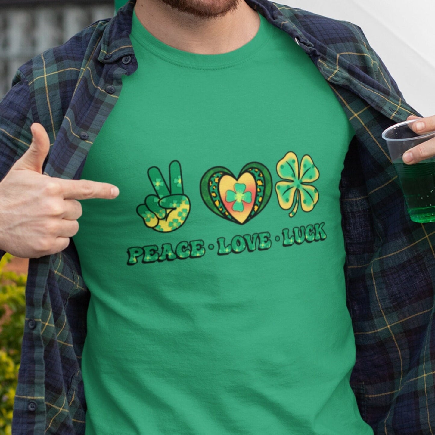 Shamrock Shirt, Saint Patricks Day Tee, St Patricks Day T-Shirt, Four Leaf Clover, Peace Love Luck Shirt