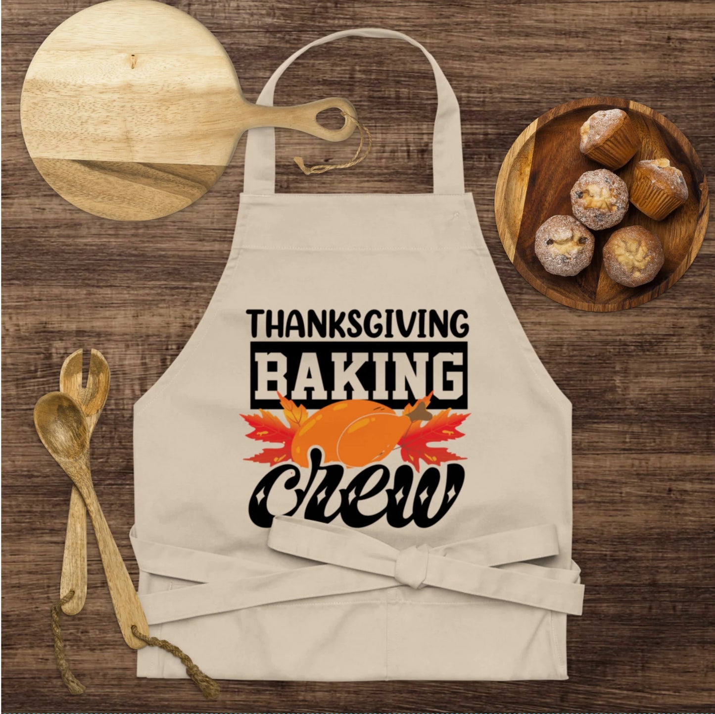 Thanksgiving Baking Crew Organic Cotton Apron with Pockets
