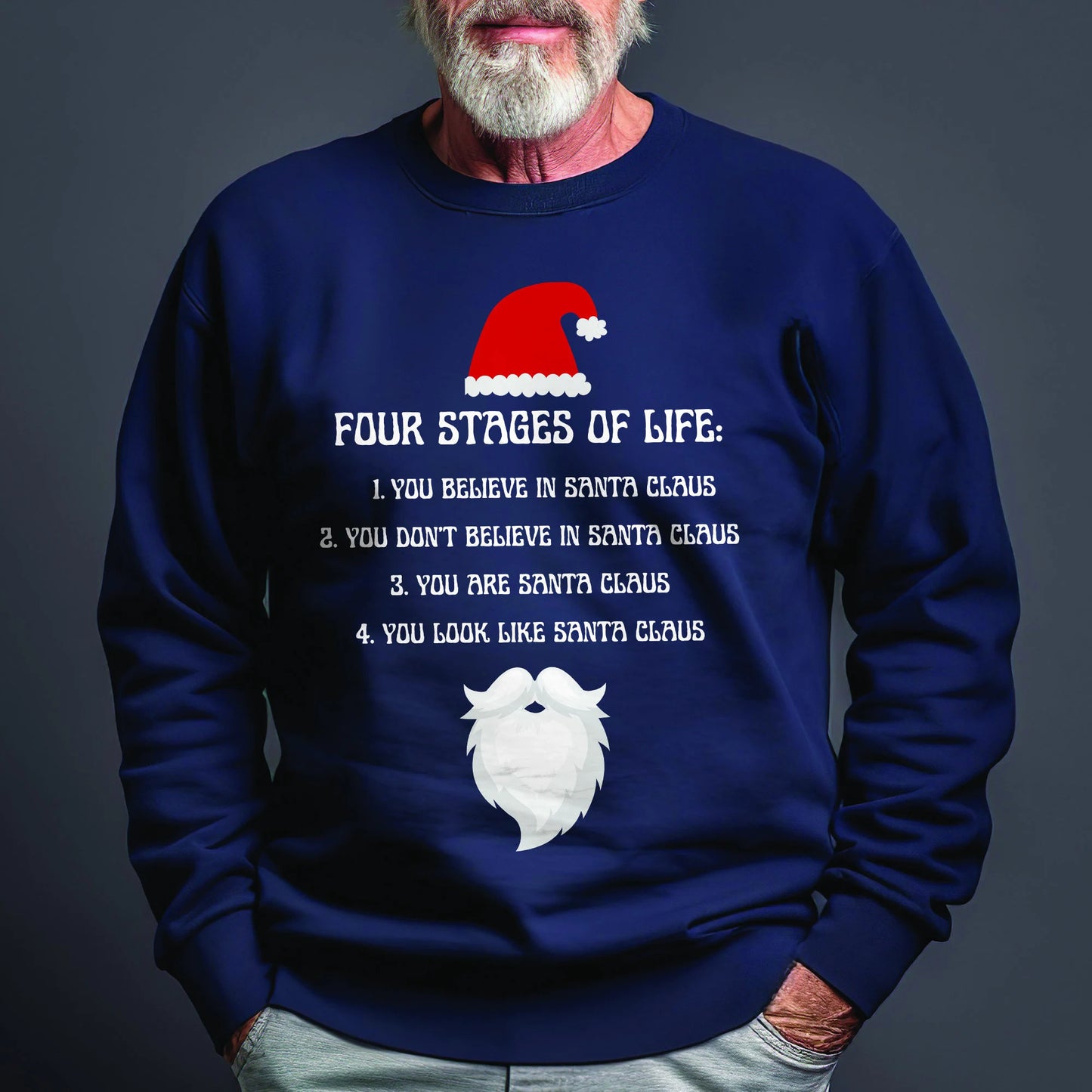 Four Stages of Life Funny Santa Sweatshirt