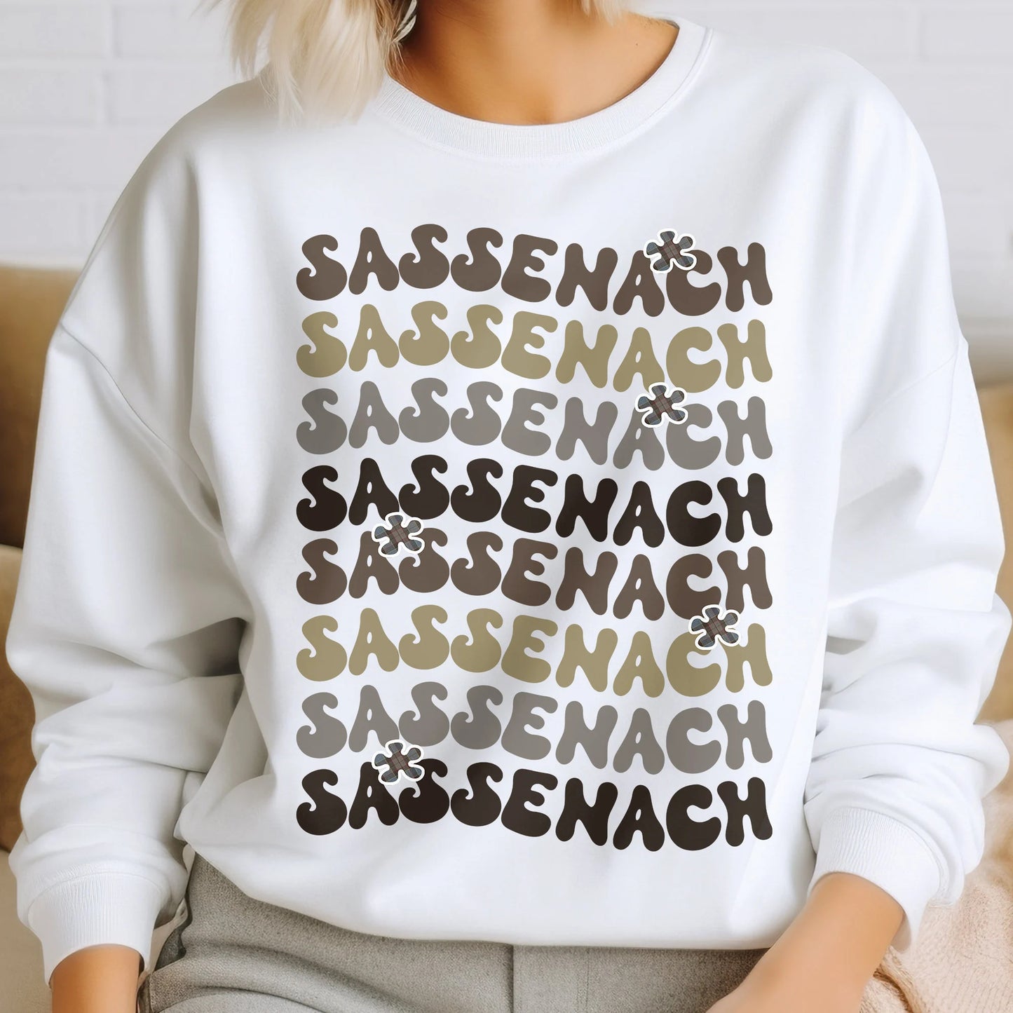 Sassenach Fraser Tartan Wavy Text Sweatshirt