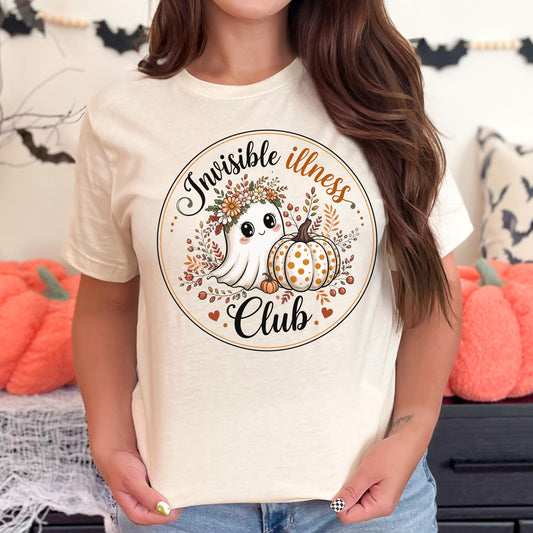 Invisible Illness Club Cute Fall Ghost Pumpkin Unisex Tee