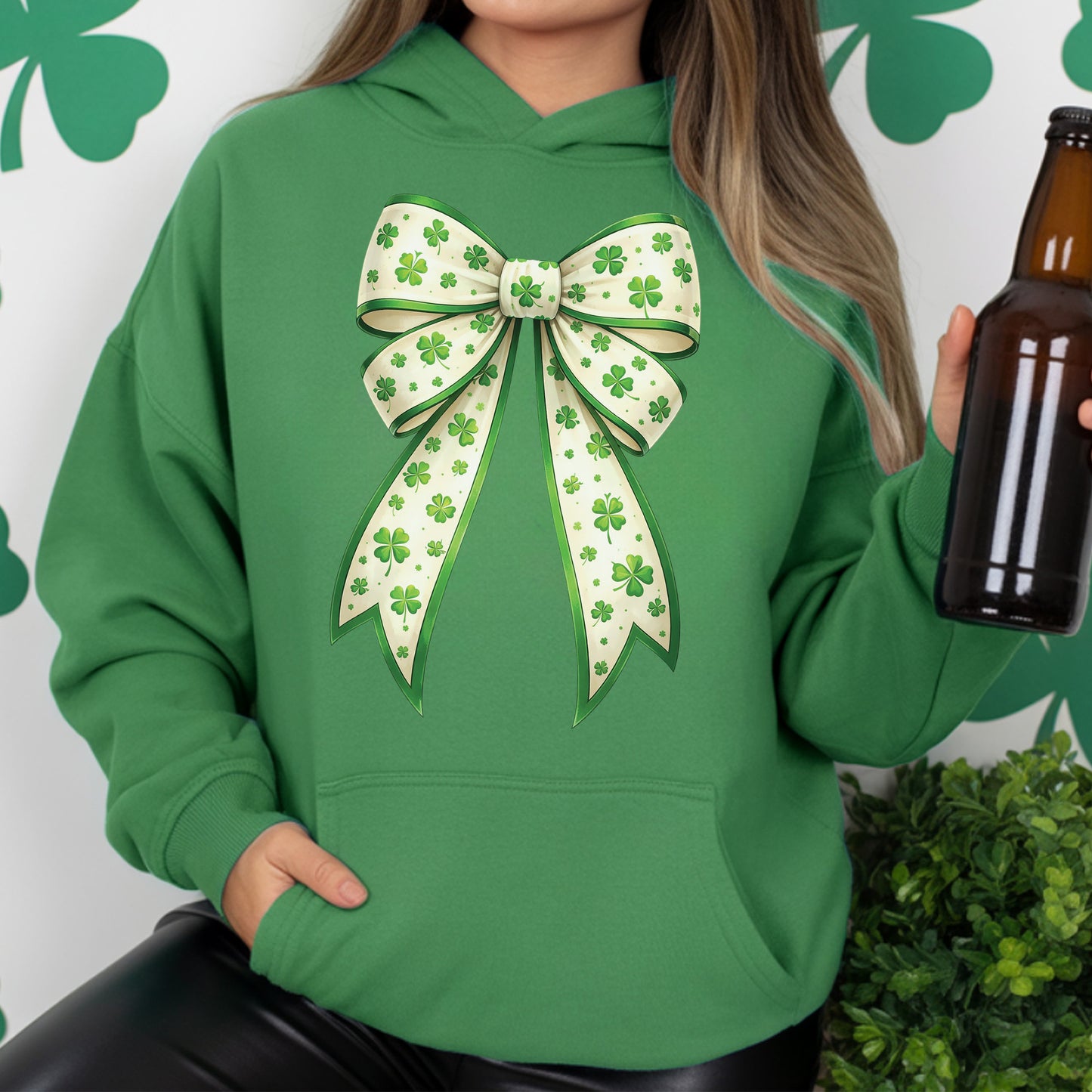 St Patrick’s Day Irish Bow Coquette with Clovers Hoodie