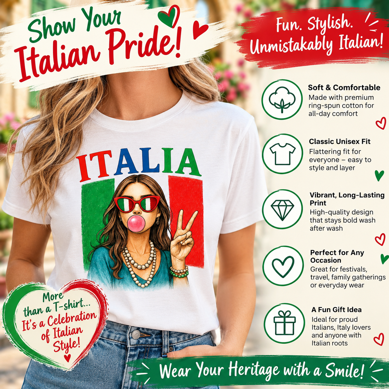 Fun Italia Bubble Gum Girl Peace Sign T-shirt