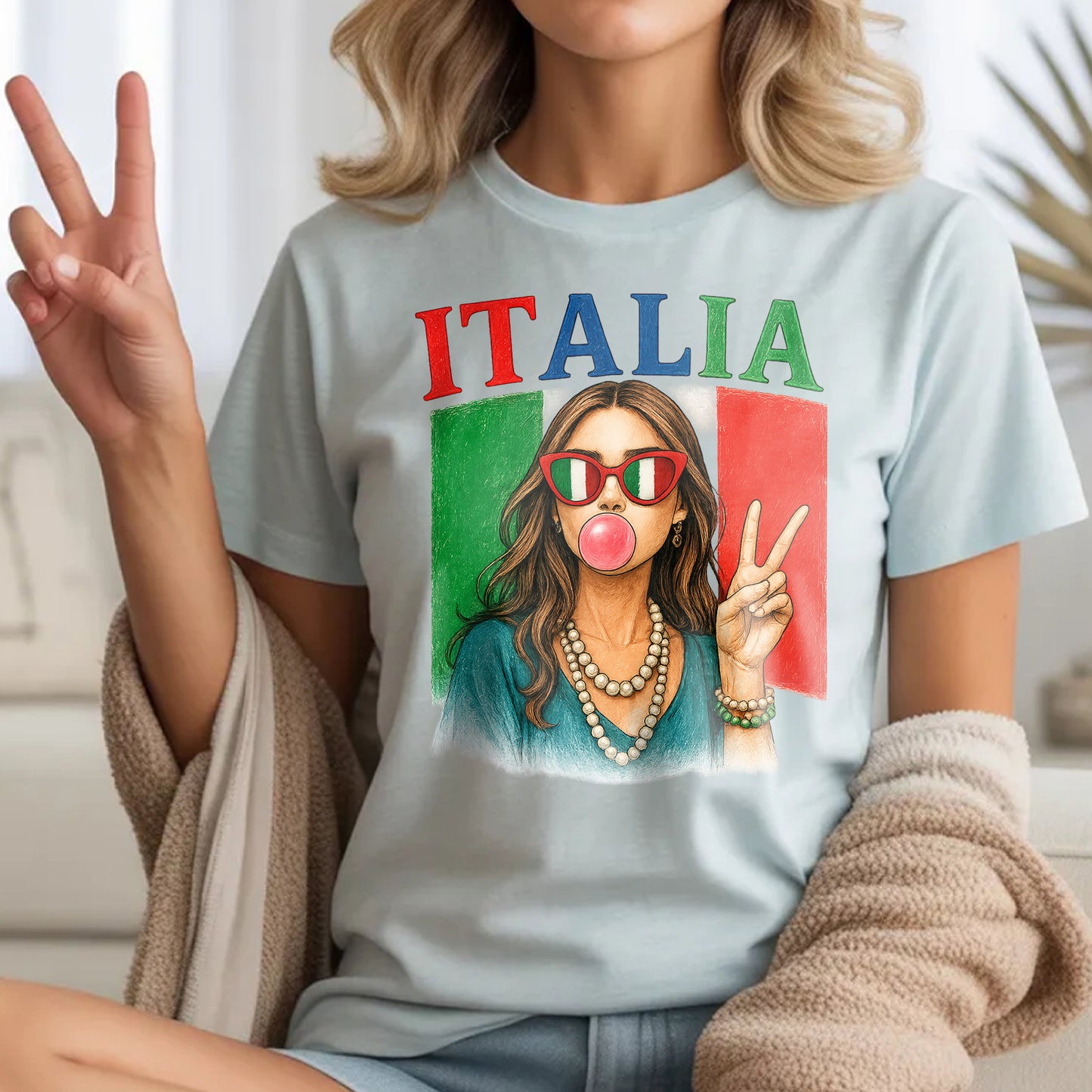 Fun Italia Bubble Gum Girl Peace Sign T-shirt
