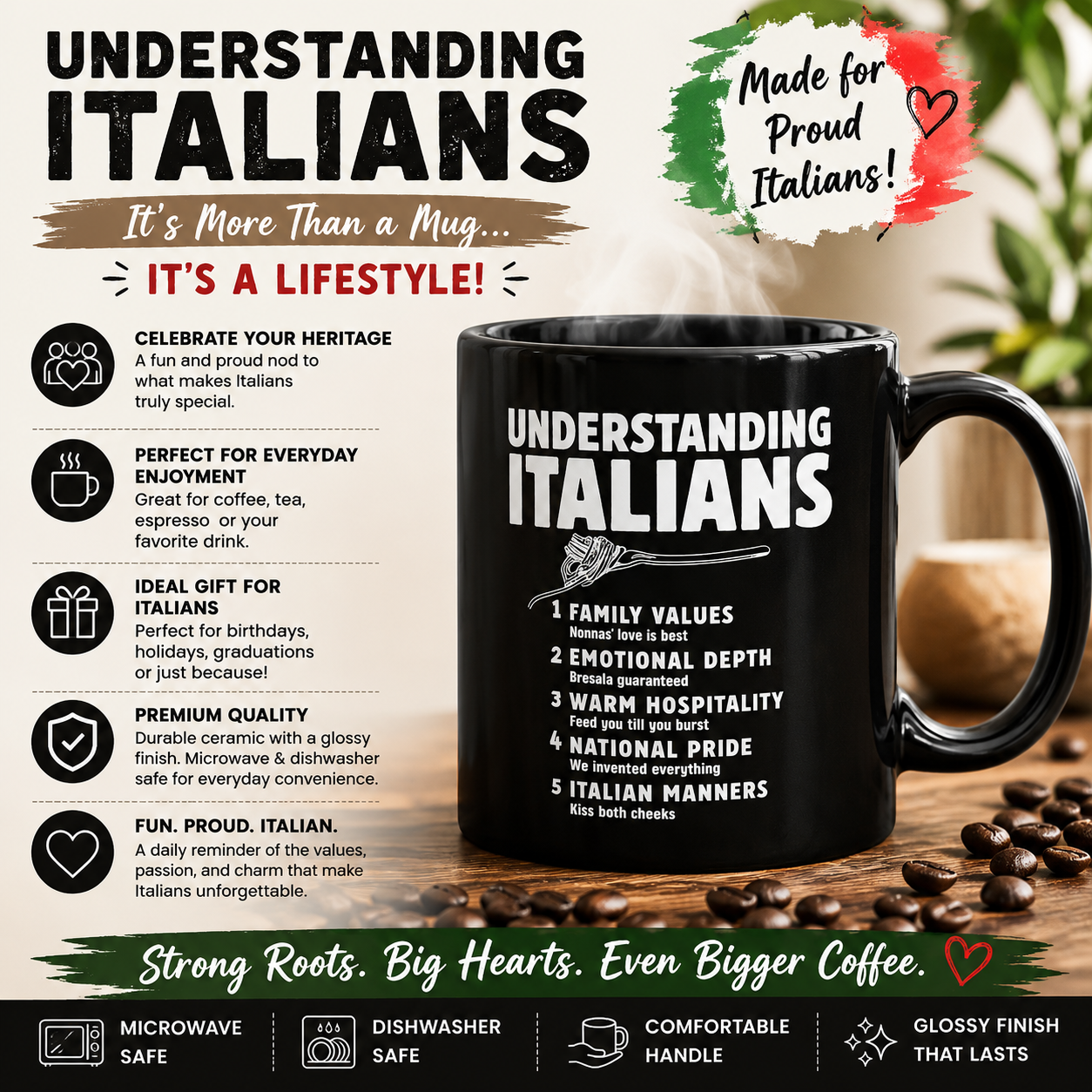 Understanding Italians Black Glossy Mug