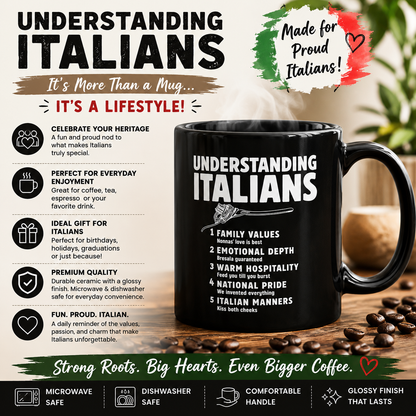Understanding Italians Black Glossy Mug