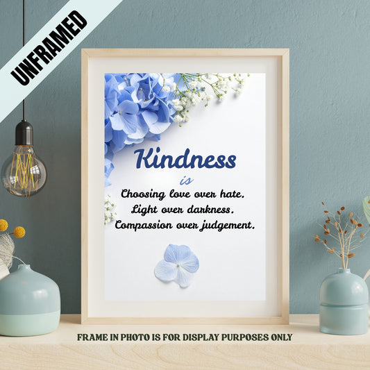 Blue Floral Inspirational Kindness Quote Poster