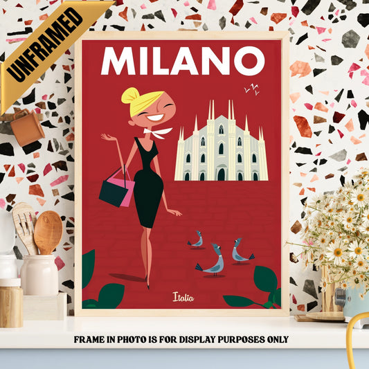 Milano Italy Souvenir Vintage Poster UNFRAMED