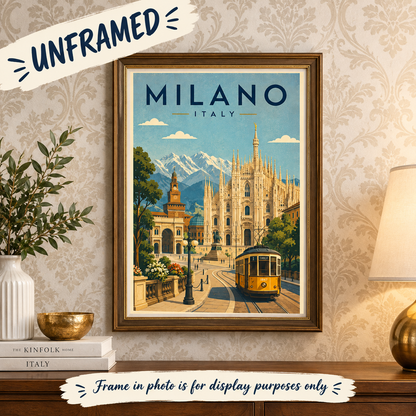 Milano Italy Vintage Style Travel Art Poster (Unframed)