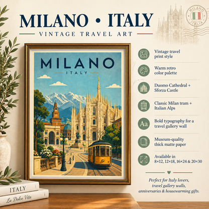 Milano Italy Vintage Style Travel Art Poster (Unframed)