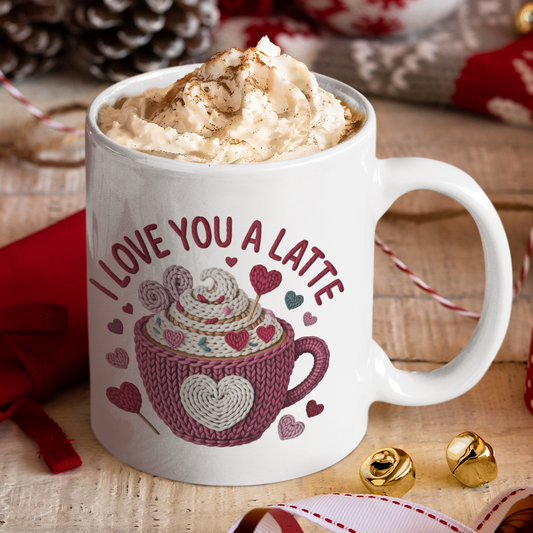 Love You a Latte, Coffee Yarn Design White glossy mug