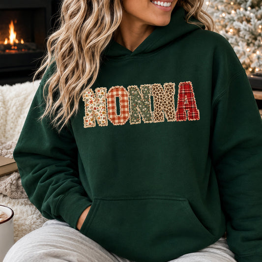 Nonna Faux Patchwork Letters Italian Grandma Hoodie