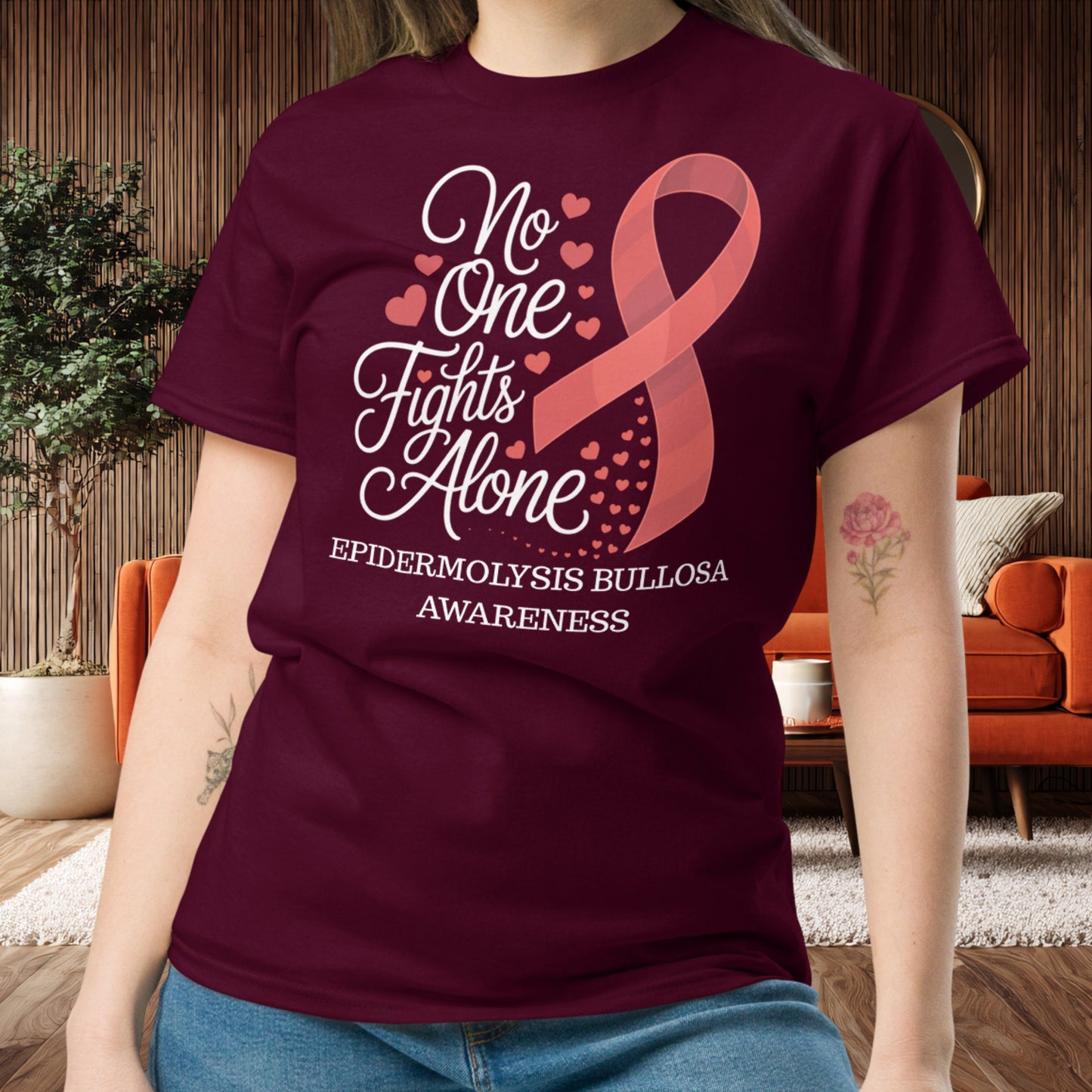 Nobody Fights Alone, Red Ribbon Epidermolysis Bullosa T-Shirt