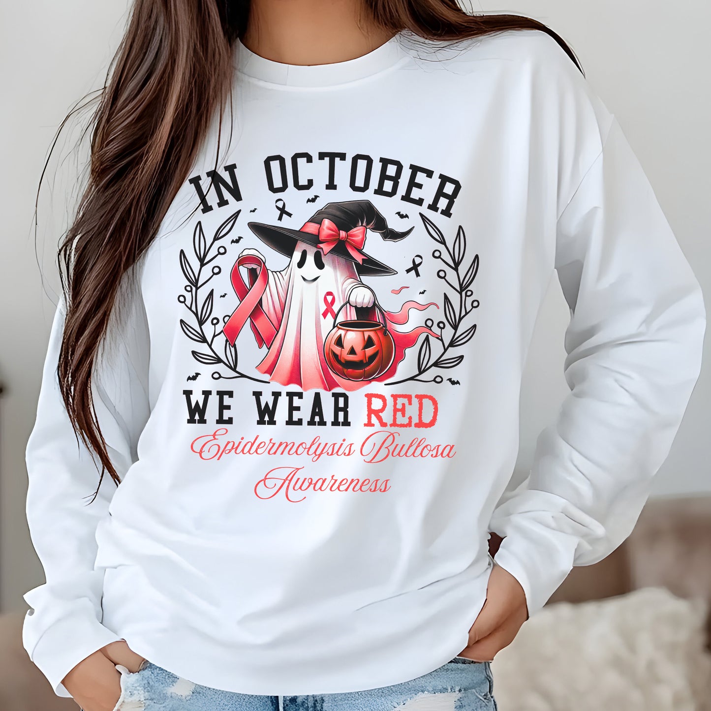 "In October We Wear Red" Epidermolysis Bullosa Long Sleeve T-Shirt