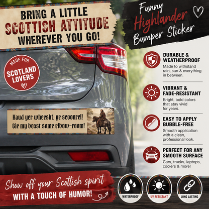 Funny Scottish Highlander Bubble-free Bumper Sticker (15″×3.75″)