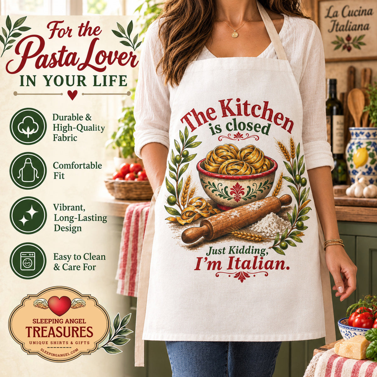The Kitchen Is Closed Just Kidding Im Italian Funny Pasta Lover Apron