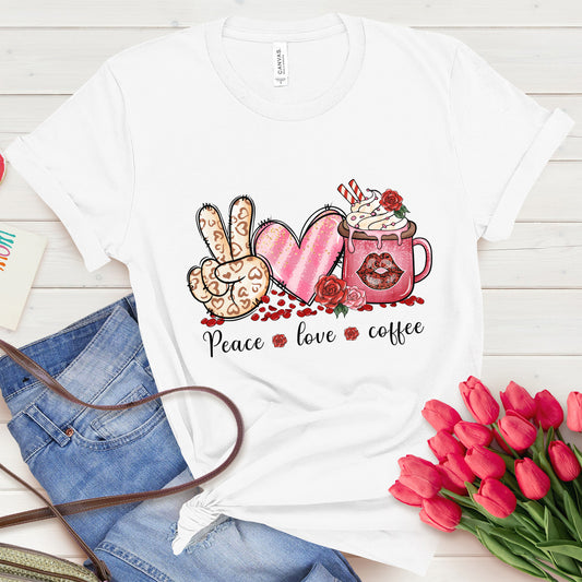 Peace Love Coffee Valentines Day Tee, love shirt, valentines day shirt, cute valentine shirt, gift for her