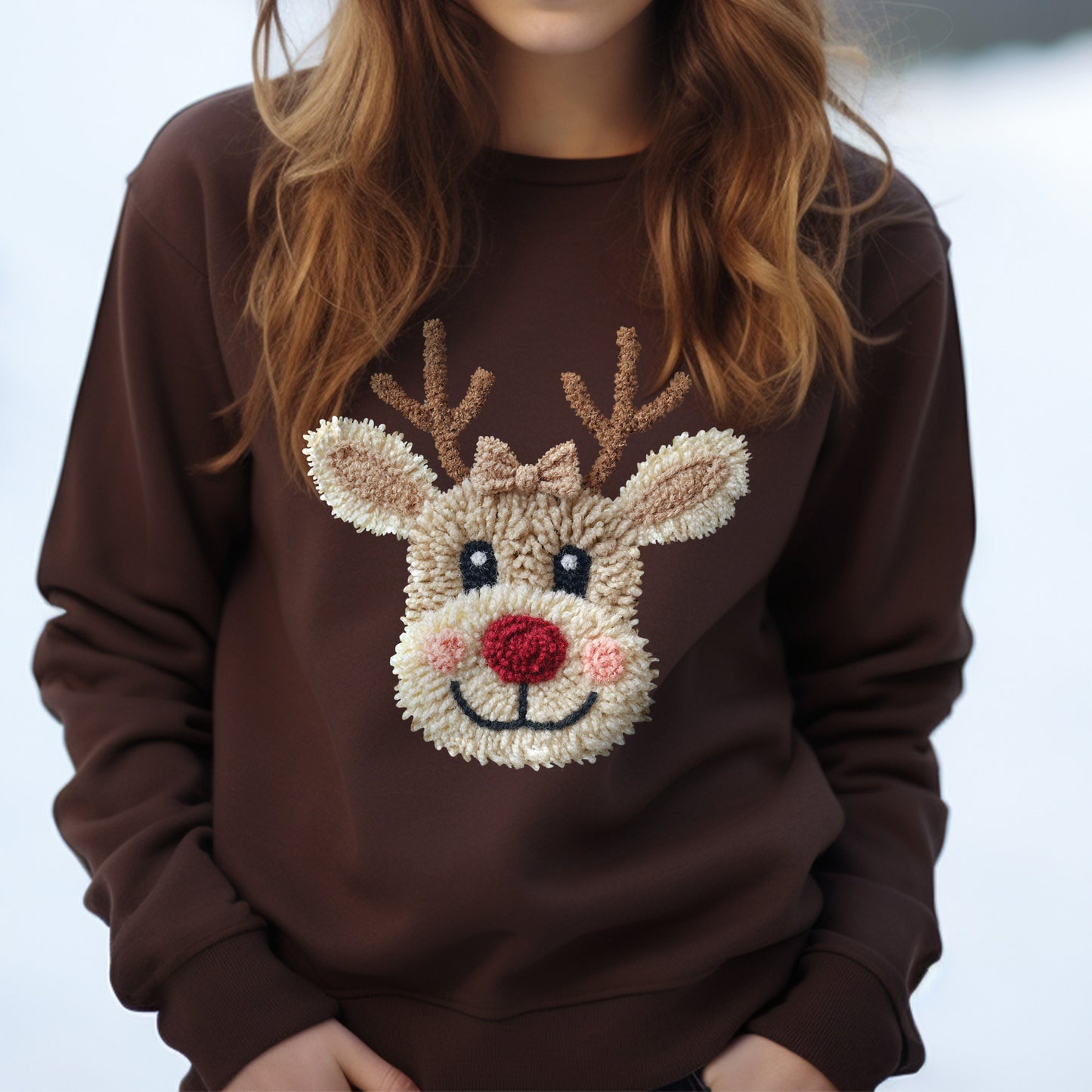 FAUX Yarn Look Reindeer Christmas Sweatshirt