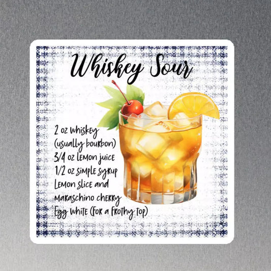 Whiskey Sour Recipe Magnet, Cocktail Lover Gift, Whiskey Sour Recipe Magnet, Bar Decor, Fun Bar Gift