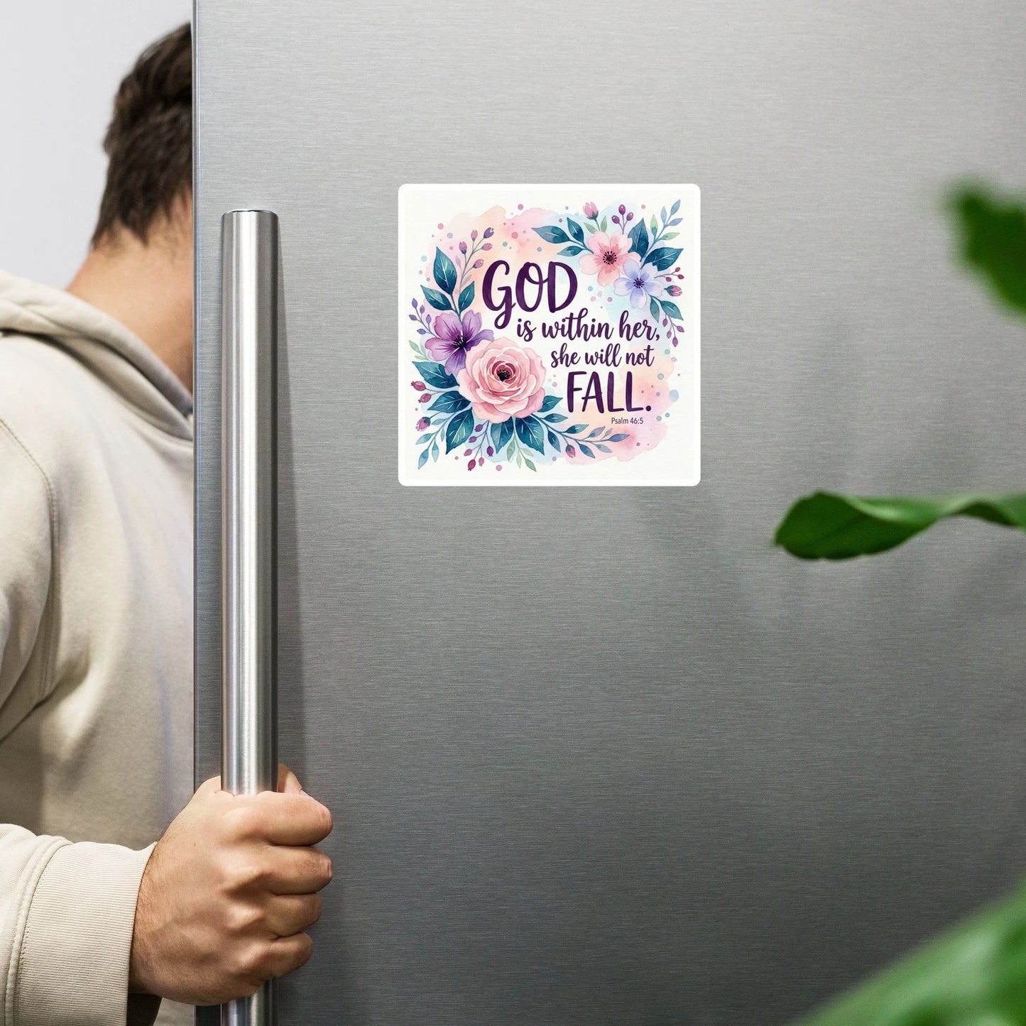 God Is Within Her She Will Not Fall Psalm 46:5 Pink Floral Magnet