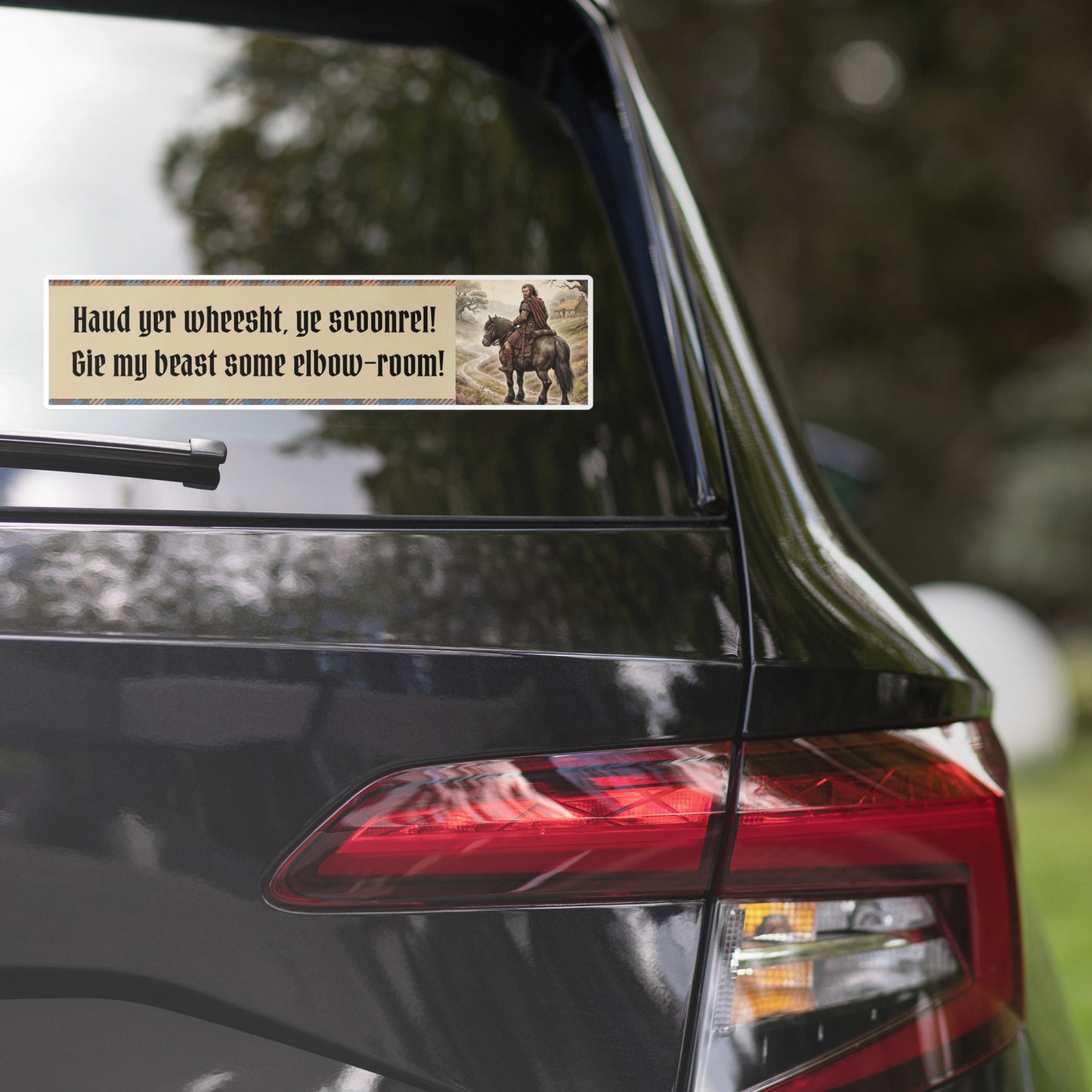 Funny Scottish Highlander Bubble-free Bumper Sticker (15″×3.75″)