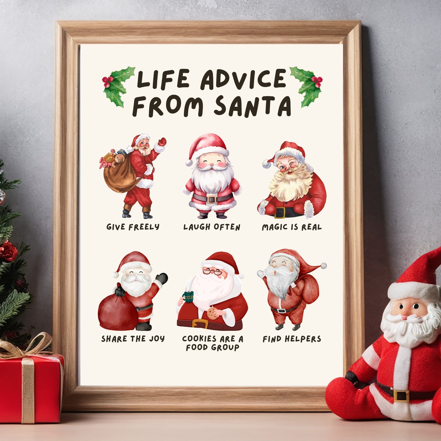 Life Advice from Santa Poster, Christmas Poster, Holidays Wall Art, Inspirational Christmas Decor UNFRAMED