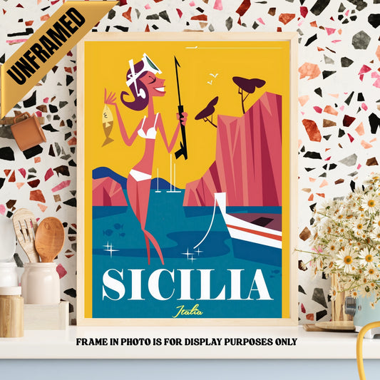 Sicilia Italy Souvenir Vintage Poster UNFRAMED